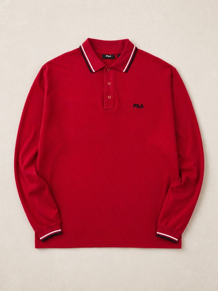 Fila Red Long Sleeve Polo Shirt Xl