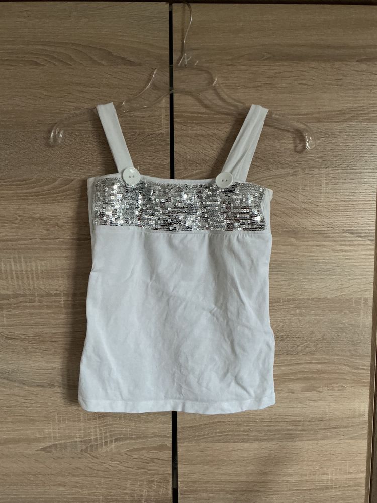 White Sleeveless Top With Silver Sequins