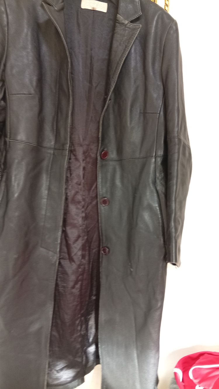 Other black leather coat with knit sleevges and collar product image