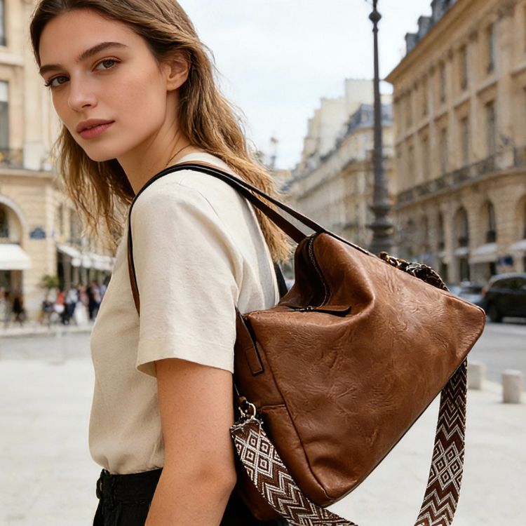 Other Brown Leather Handbag With Patterned Strap product image