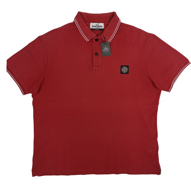 Polo Stone Island rojo coral manga corta - talla 2XL