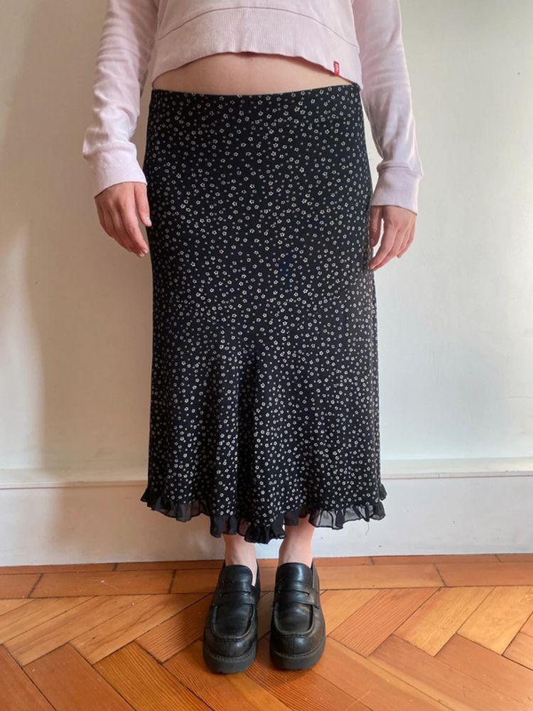 y2k 90's black and white floral maxi skirt