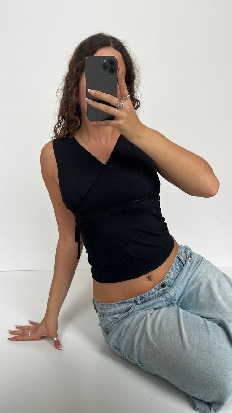 00s black lace tank top- size S image 1