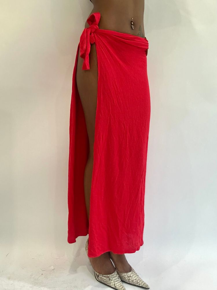 beach drop | one size red wrap overlay maxi skirt image 2