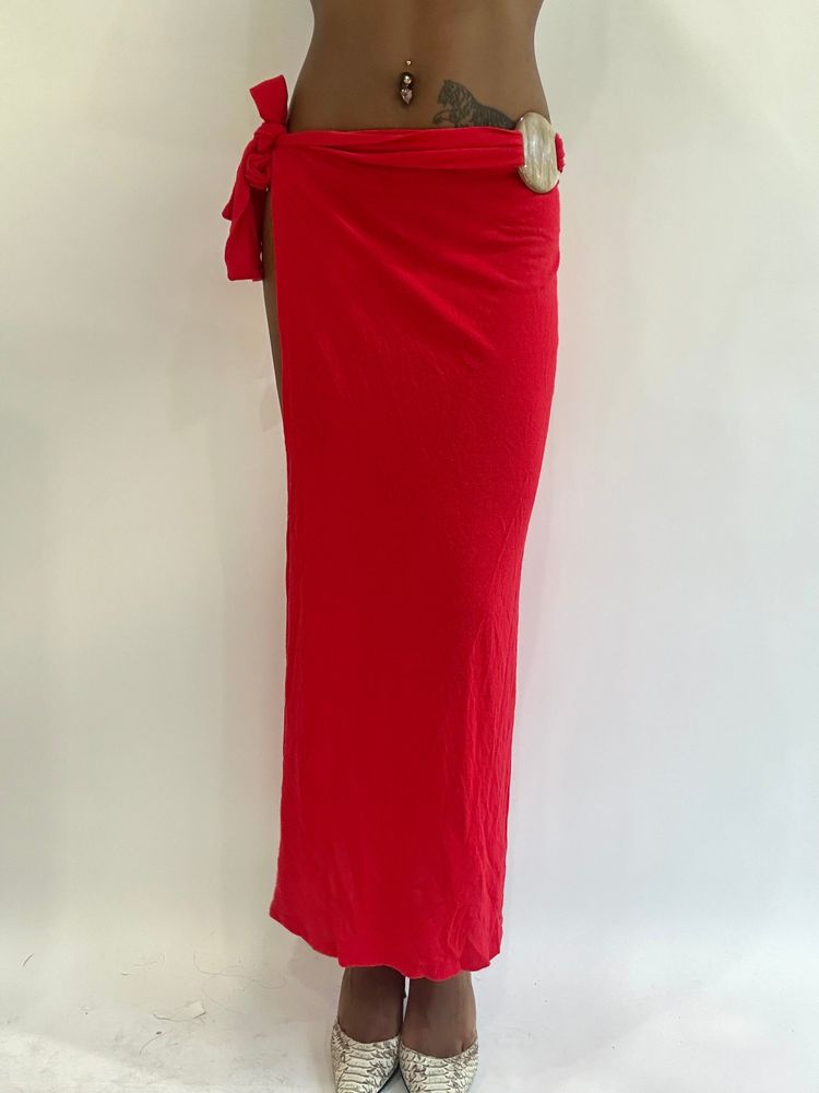 beach drop | one size red wrap overlay maxi skirt image 1