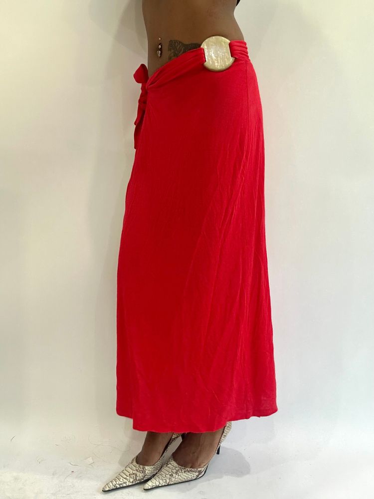 beach drop | one size red wrap overlay maxi skirt image 3