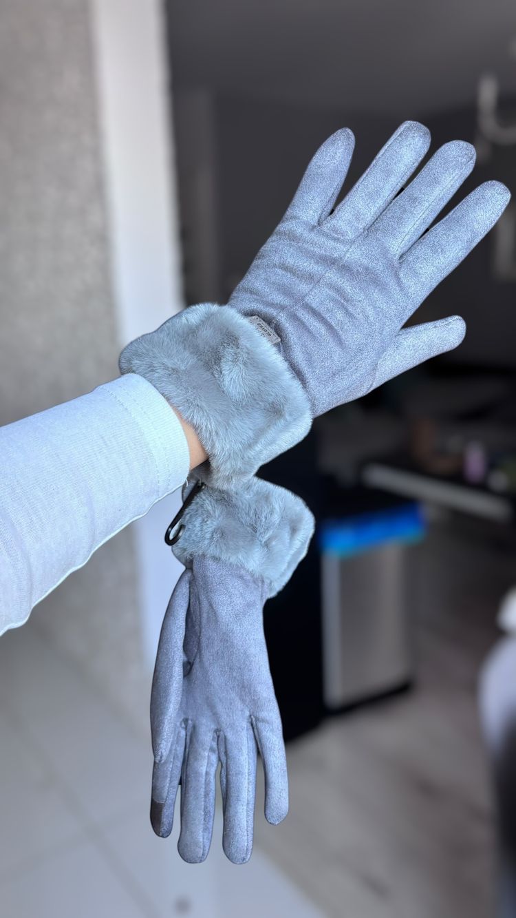 Grey Gloves With Faux Fur Cuffs image 1