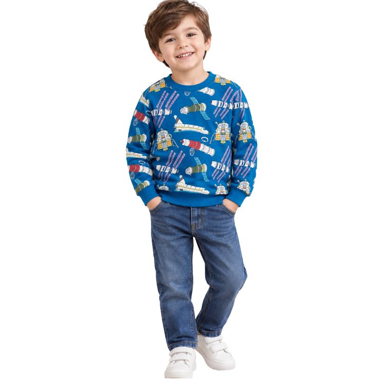 Mini Boden Kids Satellite Print Cotton Sweatshirt In Blue imagen 1