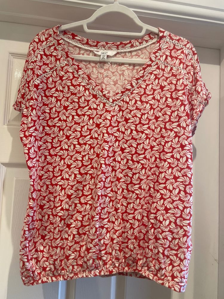 Next Red And White Patterned Short Sleeve Top