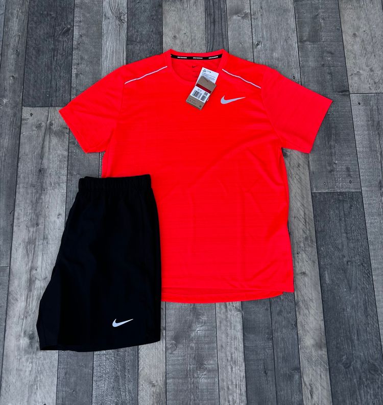 Nike Dri-Fit 1.0 Miler T-shirt & Short Set - ‘Crimson Red’ - Size Large   2