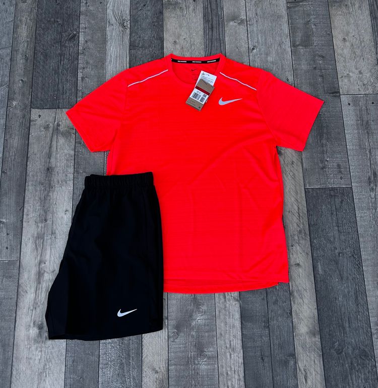 Nike Dri-Fit 1.0 Miler T-shirt & Short Set - ‘Crimson Red’ - Size Large  