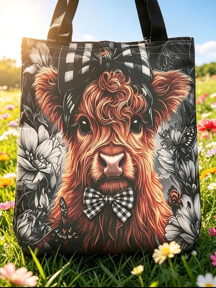 Tote Bag With Highland Cow Design