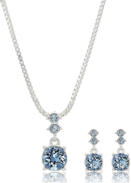 Immagine di Silver Necklace And Earrings Set With Blue Stones 1