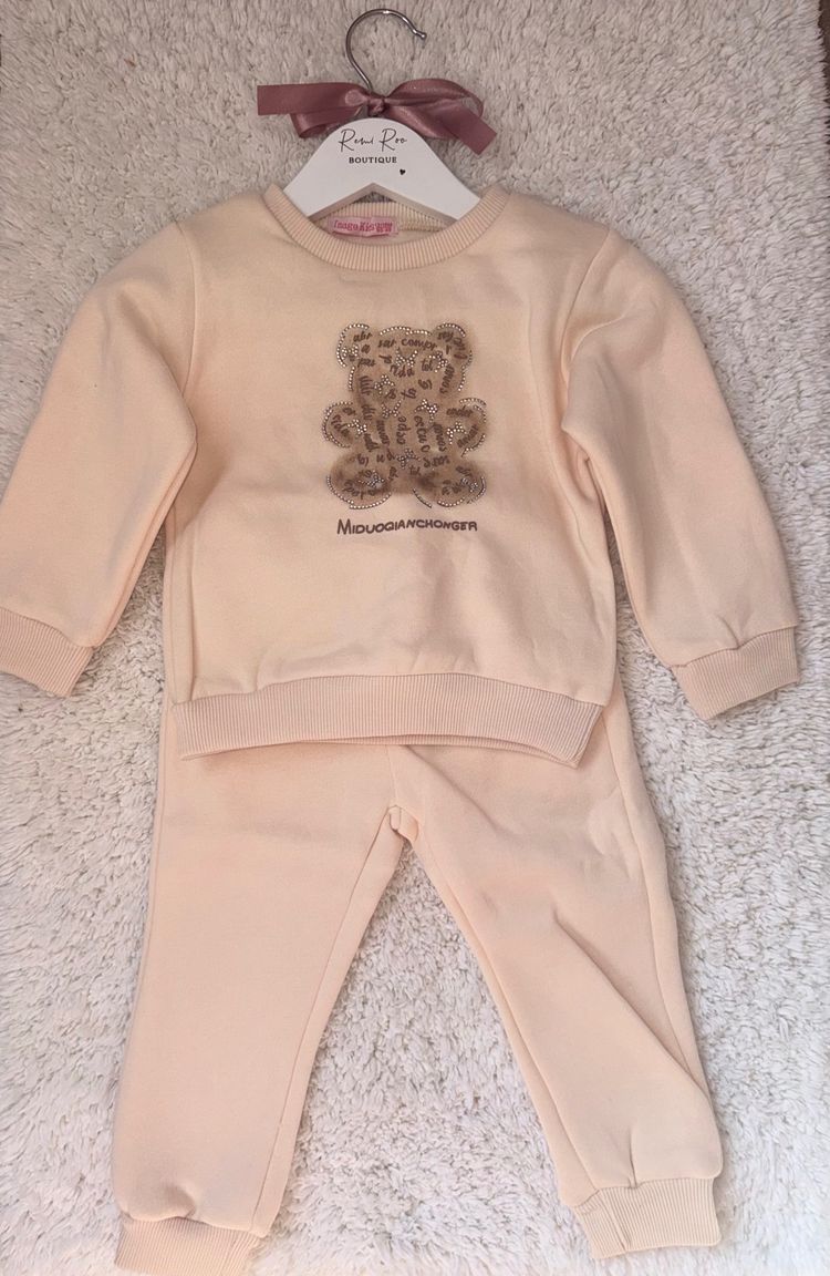 Beige Toddler Sweatshirt And Pants Set imagen 1