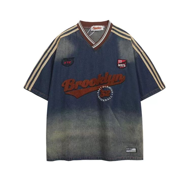 Blue And Brown Short Sleeve jean Shirt