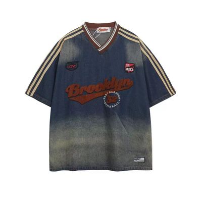 Blue And Brown Short Sleeve jean Shirt