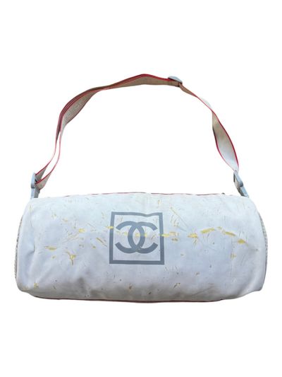 Chanel White Sports Line cylindrical drum duffle bag