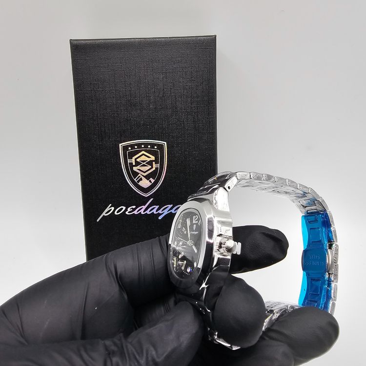 Poedagar Silver Wristwatch With Black Dial obraz 3