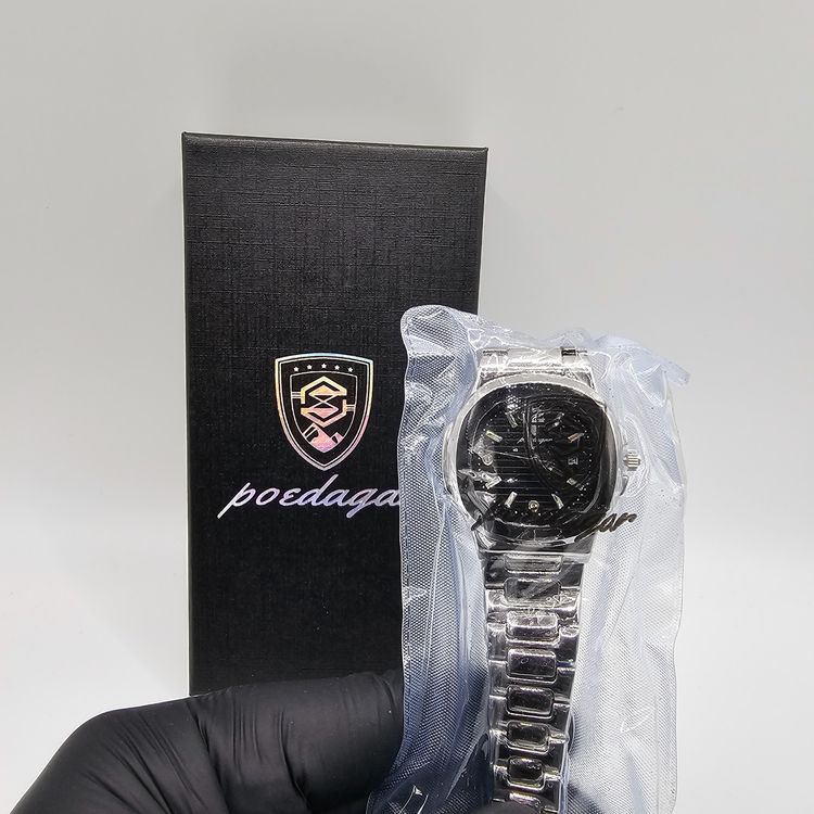 Poedagar Silver Wristwatch With Black Dial obraz 4