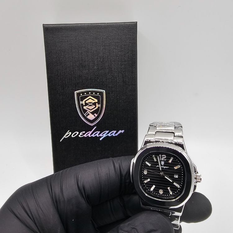 Poedagar Silver Wristwatch With Black Dial
