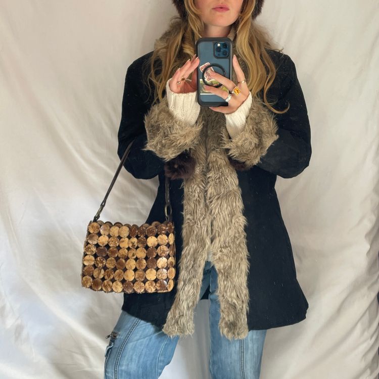 Immagine di Y2K Afghan Jennyfer Black Coat With Faux Fur Trim 2
