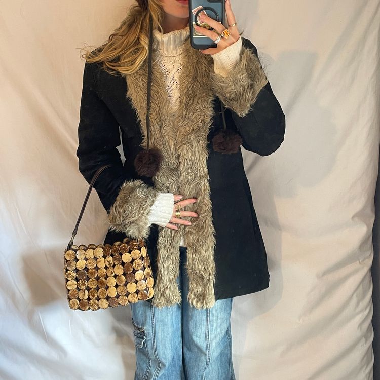 Immagine di Y2K Afghan Jennyfer Black Coat With Faux Fur Trim 1