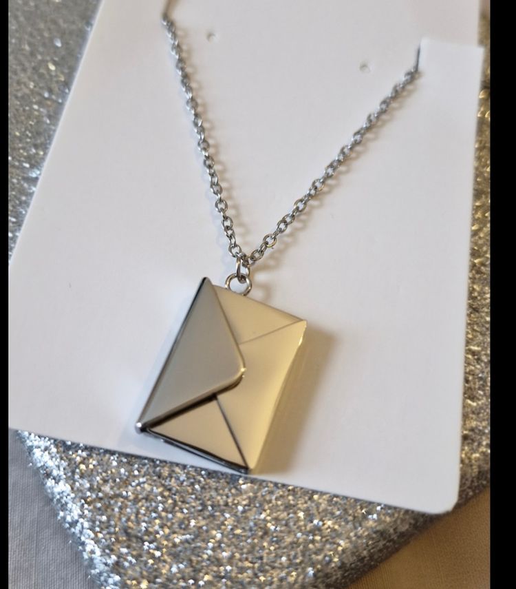 Silver Envelope Pendant Necklace With 'Love You' Tag image 2