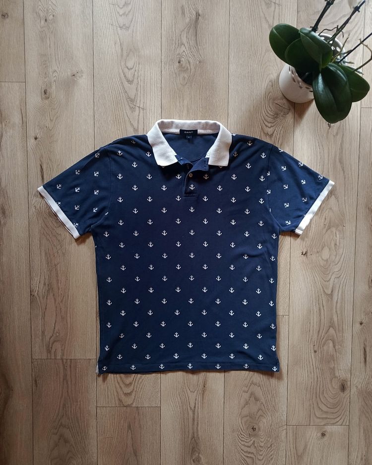 Gant Polo Koszulka L Haft Logo Bawełna Granatowa Pique Preppy Classic