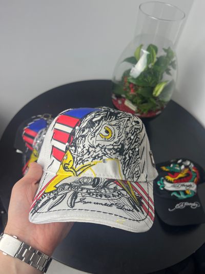 White Cap With Eagle And Flag Design