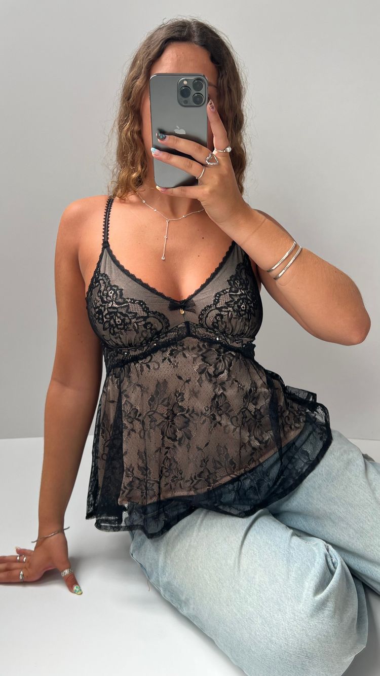 Other 00s black lace babydoll cami- size S product image