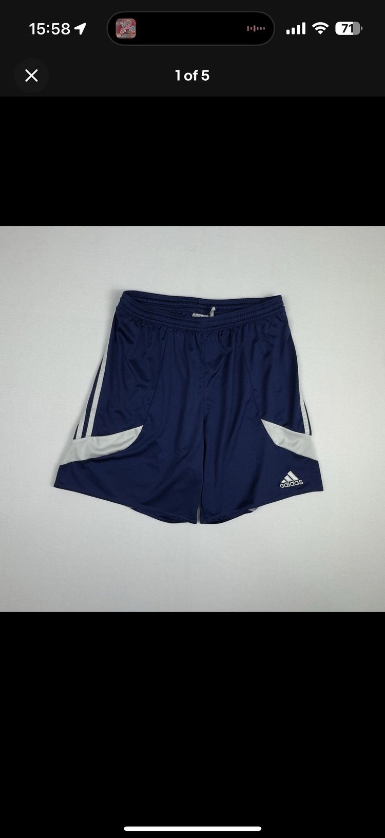 Adidas Climalite Navy Sports Shorts White Stripe Logo Medium M Football Gym