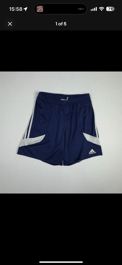 Adidas Climalite Navy Sports Shorts White Stripe Logo Medium M Football Gym