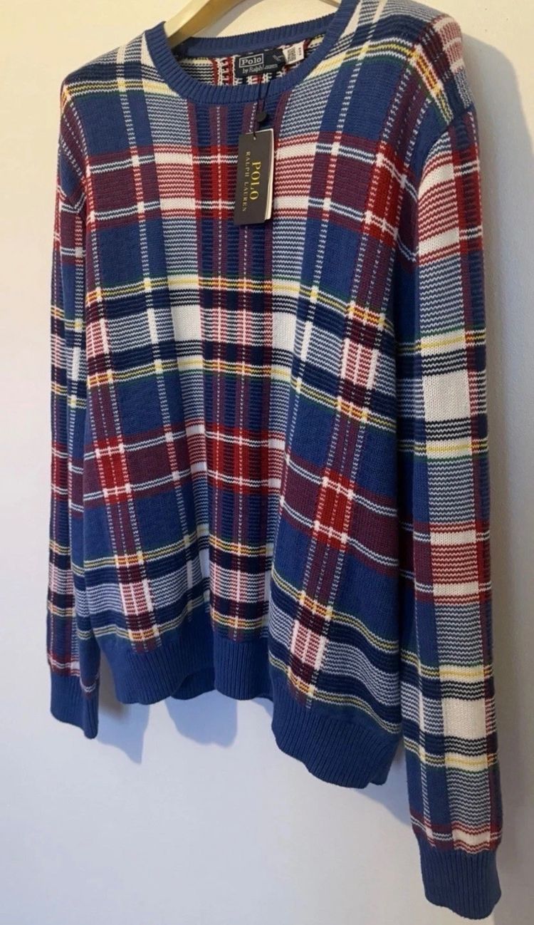 Polo Ralph Lauren Men’s XXL Plaid Cotton Crew Neck Jumper Sweater NWT 3