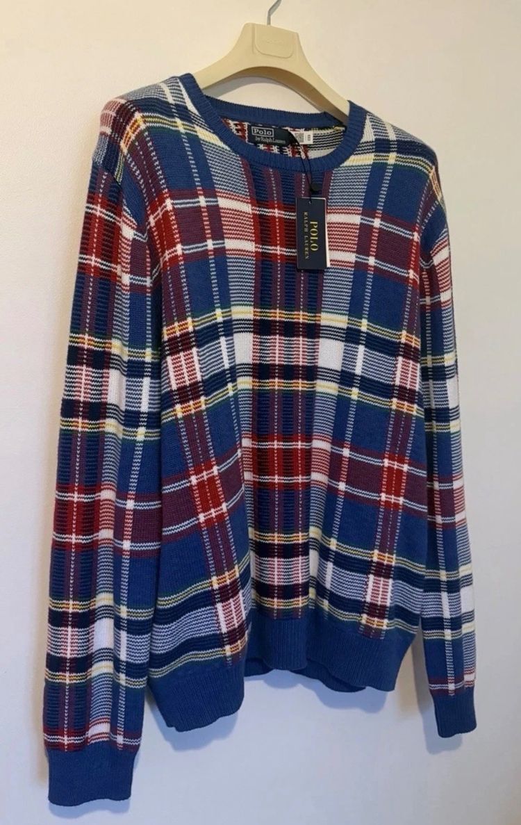 Polo Ralph Lauren Men’s XXL Plaid Cotton Crew Neck Jumper Sweater NWT 2