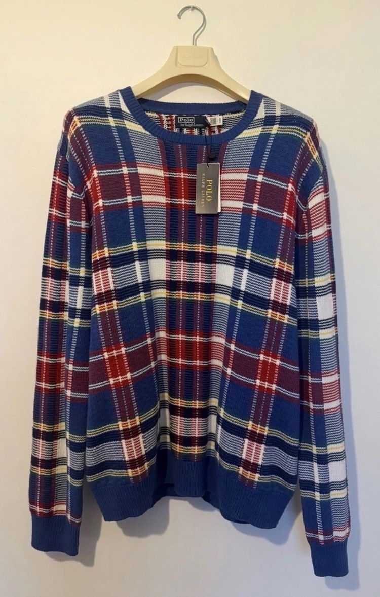 Polo Ralph Lauren Men’s XXL Plaid Cotton Crew Neck Jumper Sweater NWT