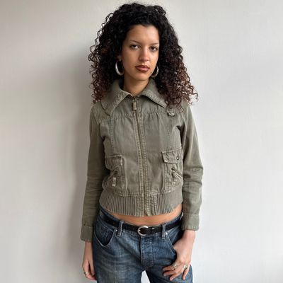 Khaki zip cargo jacket - Size XS + S/M