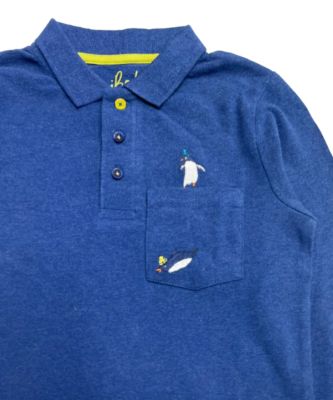 Mini Boden Boy's Long Sleeve Applique Pocket Polo Shirt Blue/Penguin obraz 2