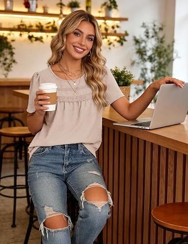 Beige Short Sleeve Blouse image 1