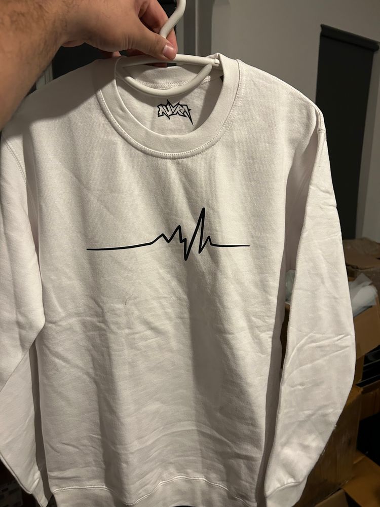 White Sweatshirt With Heartbeat Line Design
