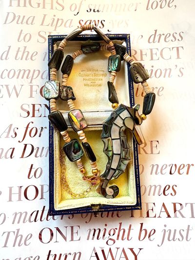 Vintage Abalone Shell Seahorse Pendant Necklace - 16-20 inches