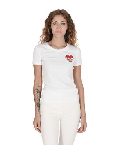 Love Moschino White T-Shirt With Red Heart Patch