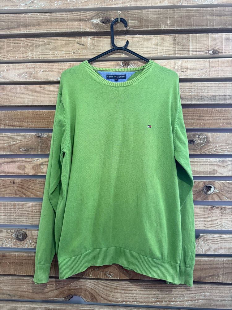 Vintage 90s Tommy Hilfiger crewneck cotton jumper/ sweater. Green. Size XL. image 1