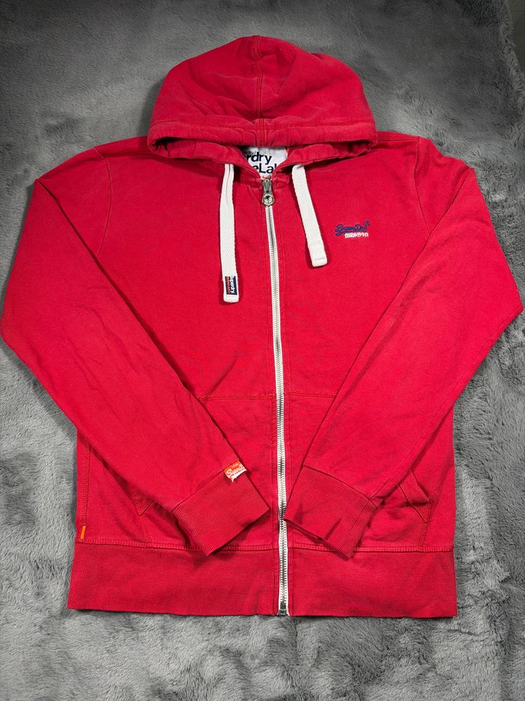 Superdry Orange Label Red Zip-Up Hoodie tg S 