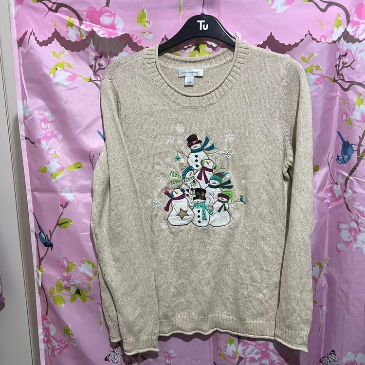 Christopher & Banks Beige Sweater With Snowman Design