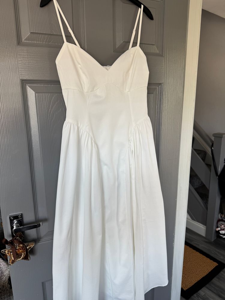 White Sleeveless Midi Dress (S)