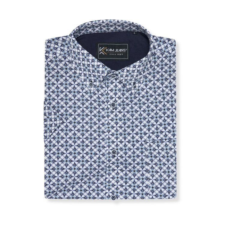 KAM Short Sleeve Geo Print Shirt For Men in Blue, 2XL-8XL 3