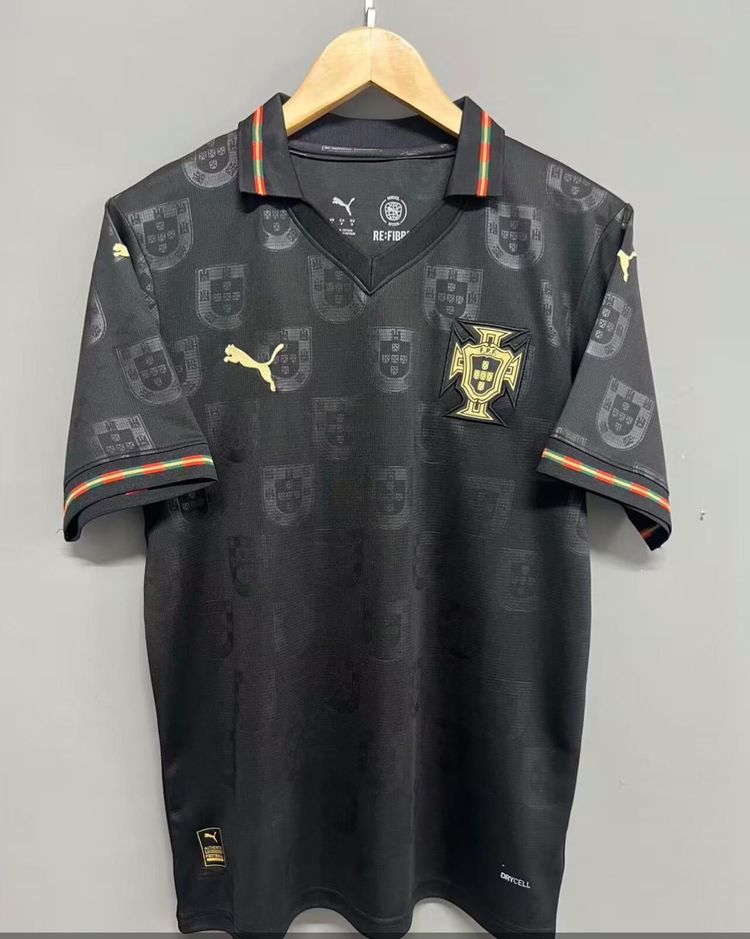 Black Football Jersey With Portugal Crest And Puma Logo