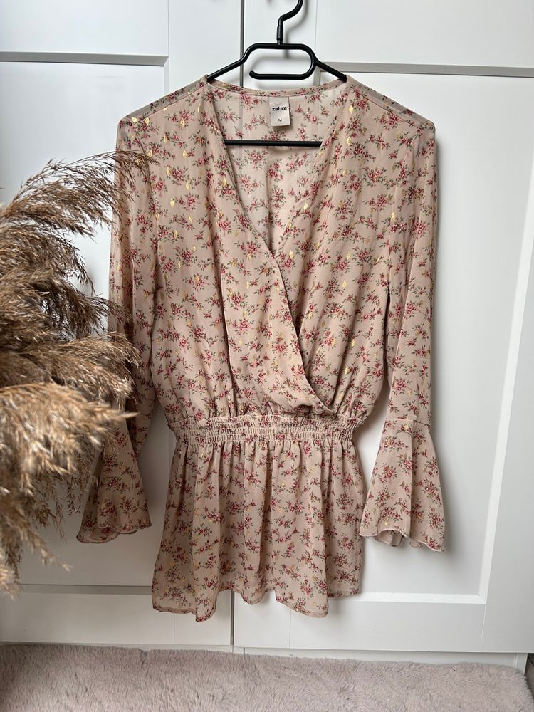 Other Jesienna bluzka z falbanka baskinka długi rękaw M | zebra floral print blouse product image