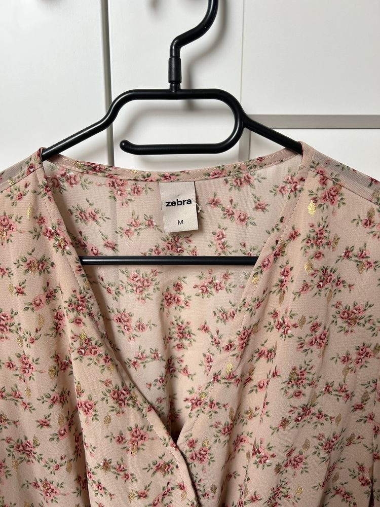 Jesienna bluzka z falbanka baskinka długi rękaw M | zebra floral print blouse 4