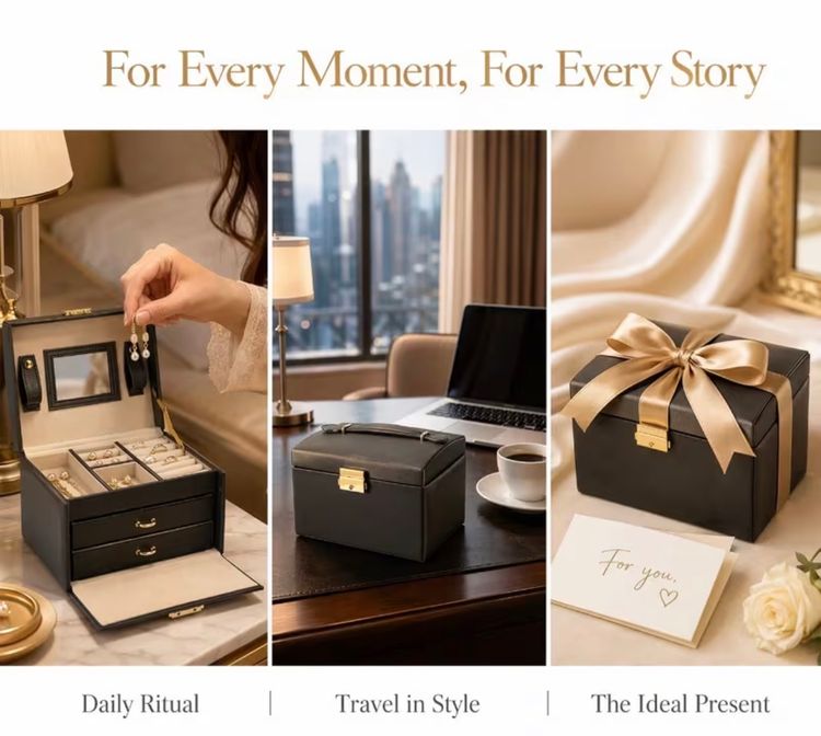 3 Tiers Jewelry Organizer Pu Leather Storage Case image 2